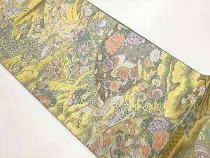 地紙に鳳凰・孔雀・草花模様織出し袋帯